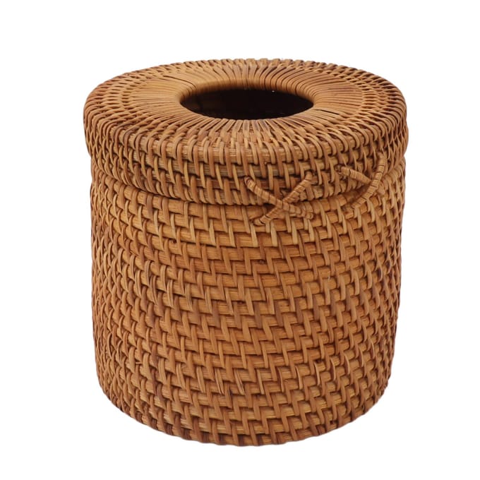 Rechthoekige Rotan Tissuebox Cover Rotan Geweven Tissuebox Houder voor Badkamer Organizer Cylinder Style brown