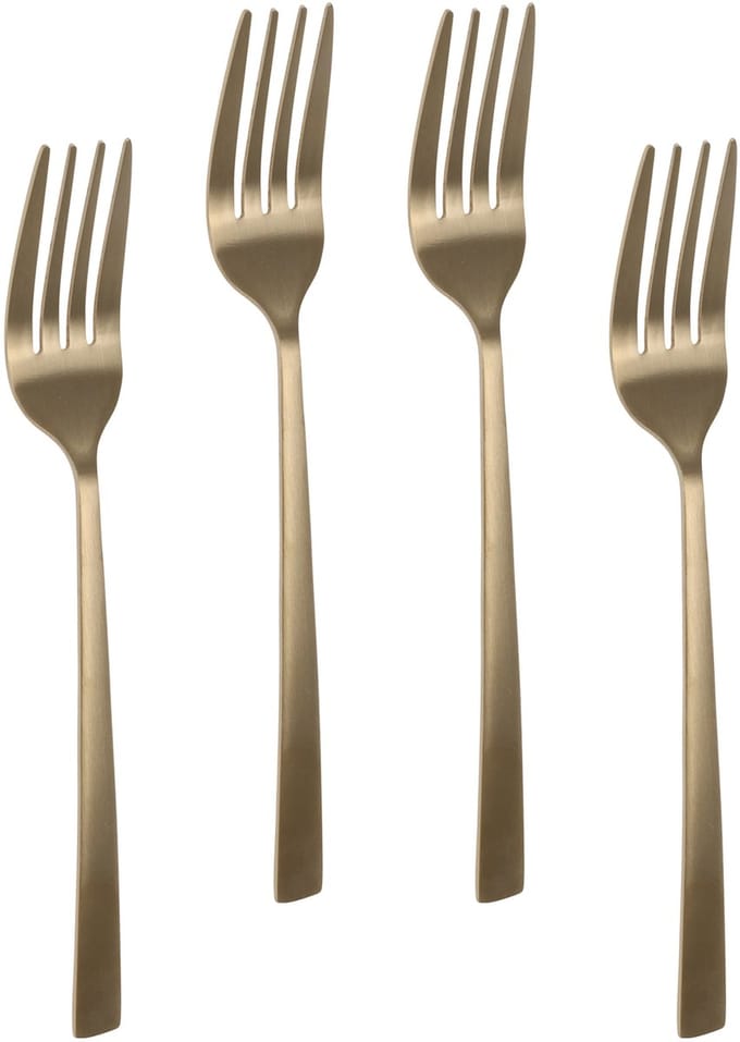 Bellatio design Gebaksvorkjes - 4x stuks - goud - RVS - taartvorkjes - 15 cm