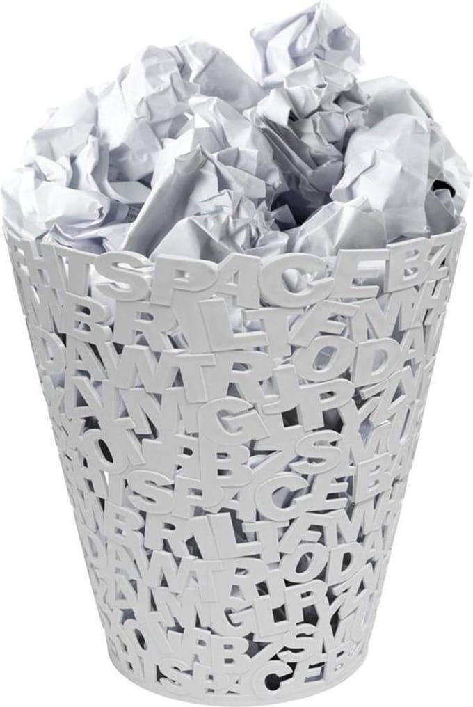 Balvi prullenbak Letters wit Kunststof