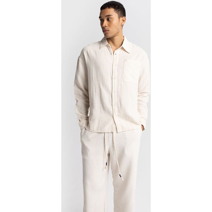 Heren Katoenen Textuur Langemouwen Shirt