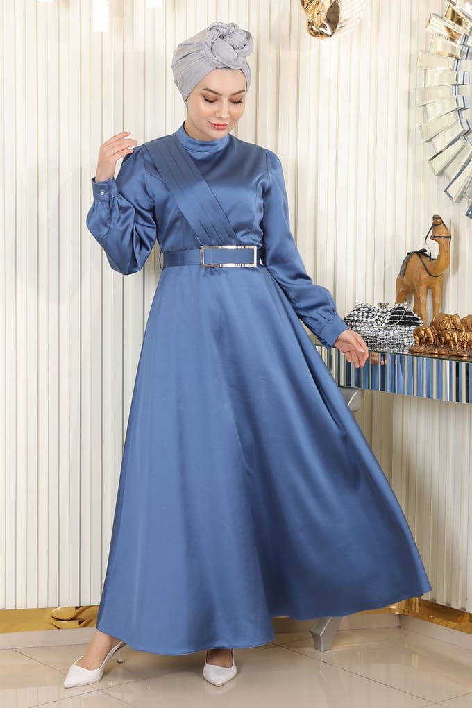 Gedrapeerd Satijn Avondjurk Blauw