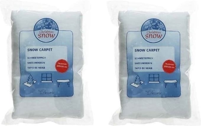 Decoris Sneeuwdeken/sneeuwtapijt - 2x - wit - 200 x 50 cm - polyester - sneeuw ondergrond