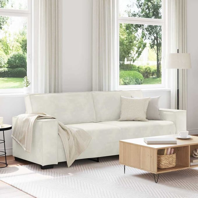 vidaXL - Driezitsbank - 220x78x84 - cm - fluweel - crèmekleurig