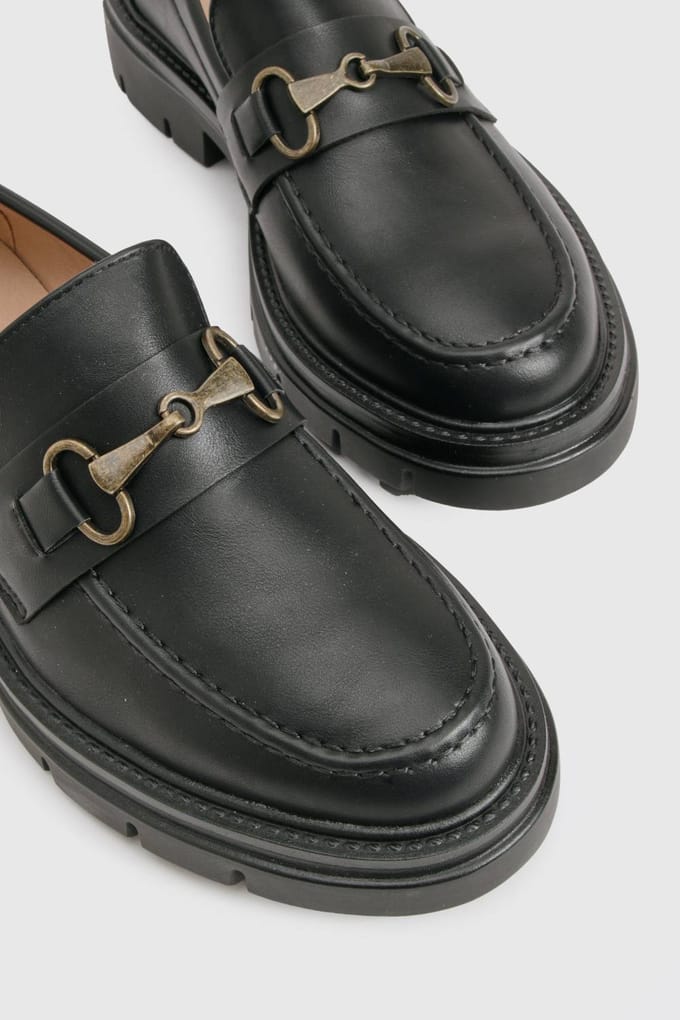 boohoo Dames T Bar Chunky Loafer | Black | Maat: 3