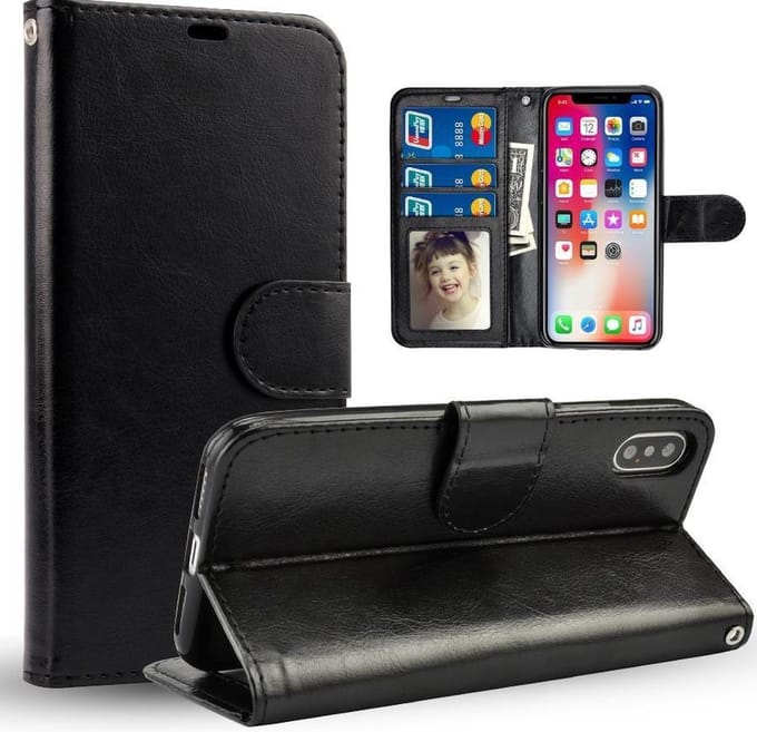 Chique Lederen hybride telefoon hoesje voor iPhone 13 pro max zwart