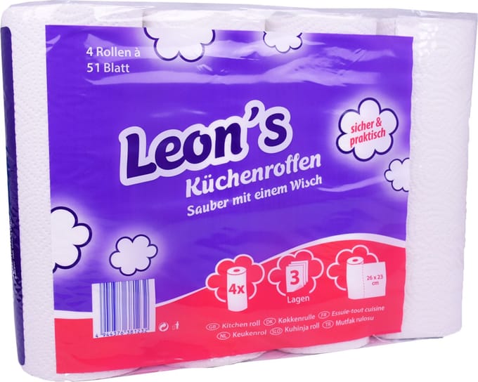 Leon's Keukenrol 4 rollen - 3 laags - 51blad WIT