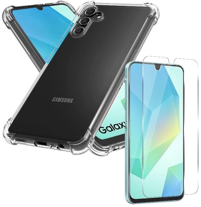 Shockproof Hoesje Geschikt voor: Samsung Galaxy A16 - Anti -Shock Silicone - Transparant + 2x Screenprotector