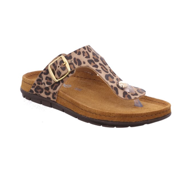 Rohde 5891 18 Teenslippers Bruin Panterprint Suede Dames - Beige - Maat:41