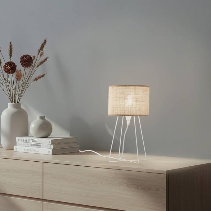 Duolla Tafellamp Trixi met draadframe wit/beige, stof, E14