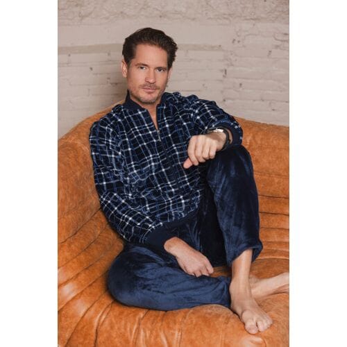 Pastunette Fleece geruit heren huispak Blauw man S