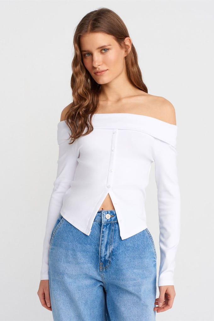 Off-Shoulder Slim Fit Gebreide Blouse