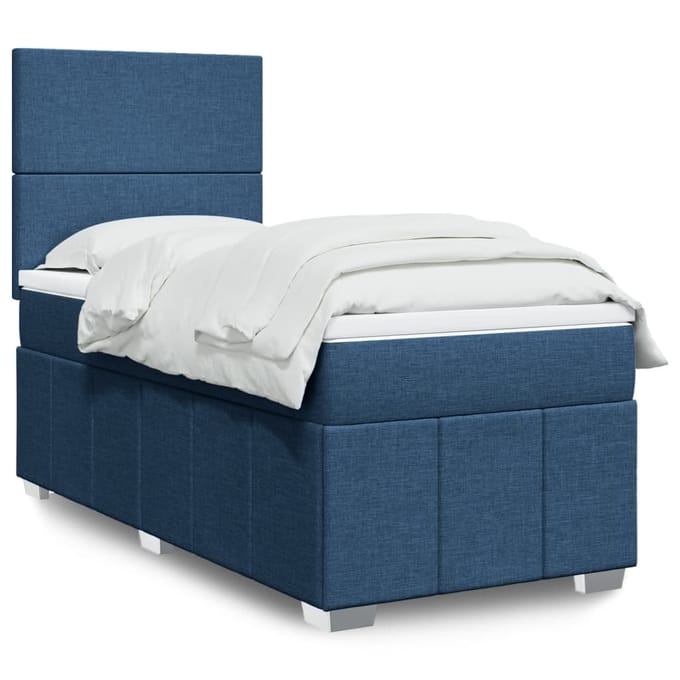 vidaXL - Boxspring - met - matras - stof - blauw - 100x200 - cm