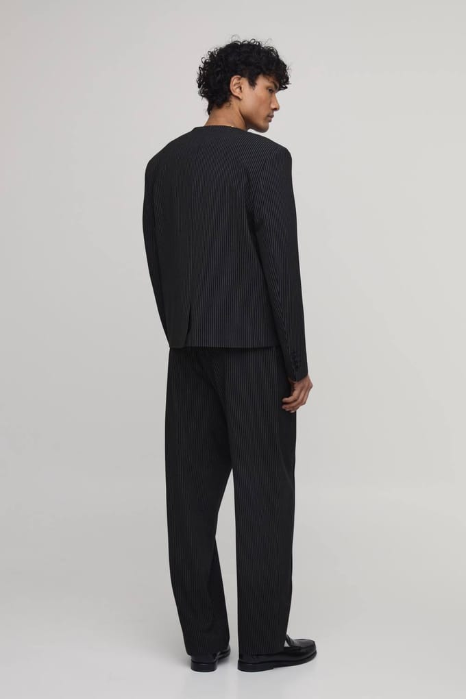 Krijtstreep Oversized Boxy Kraagloze Blazer | Black | Size 42