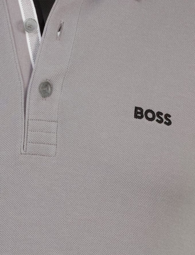 Polo Boss Green Paddy grijs poloshirt zwart logo