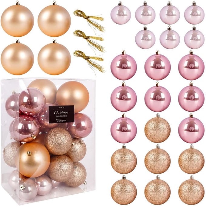 Kerstballen Set Roze Onbreekbaar 6-10 cm 26 stuks - Kerstdecoratie