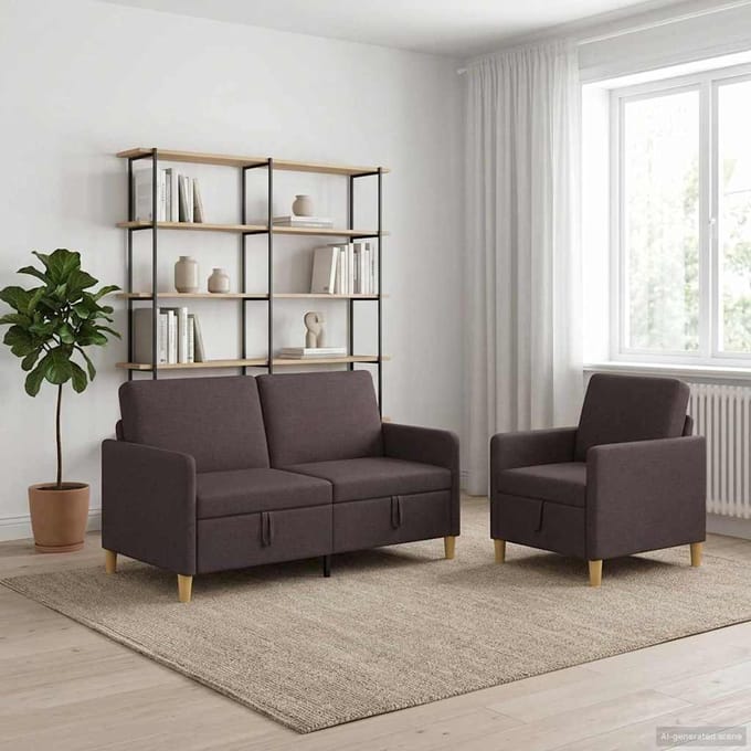 vidaXL - Sofa - Set - Met - Opslag - 2 - st - Donkerbruin - Polyester