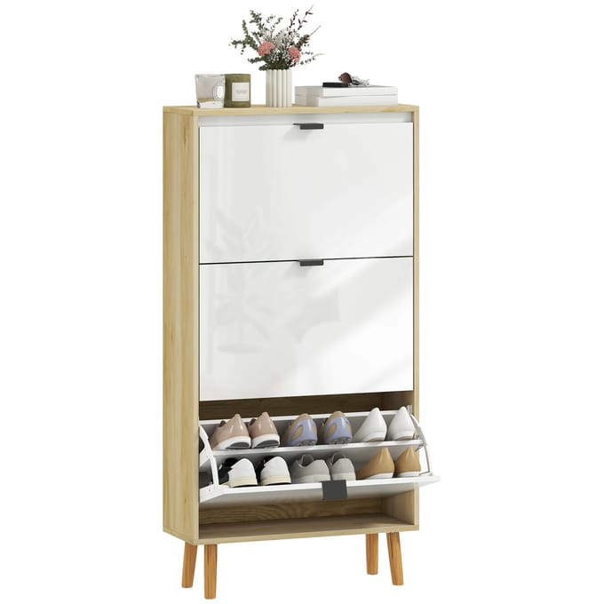 HOMCOM-Klapbare schoenenkast-MDF-60x24x127cm-Wit