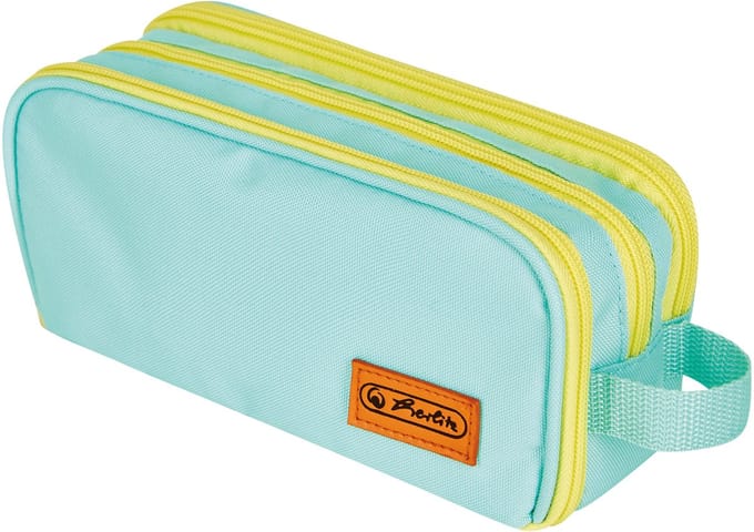 Herlitz dubbelpen etui, mintgroen/geel