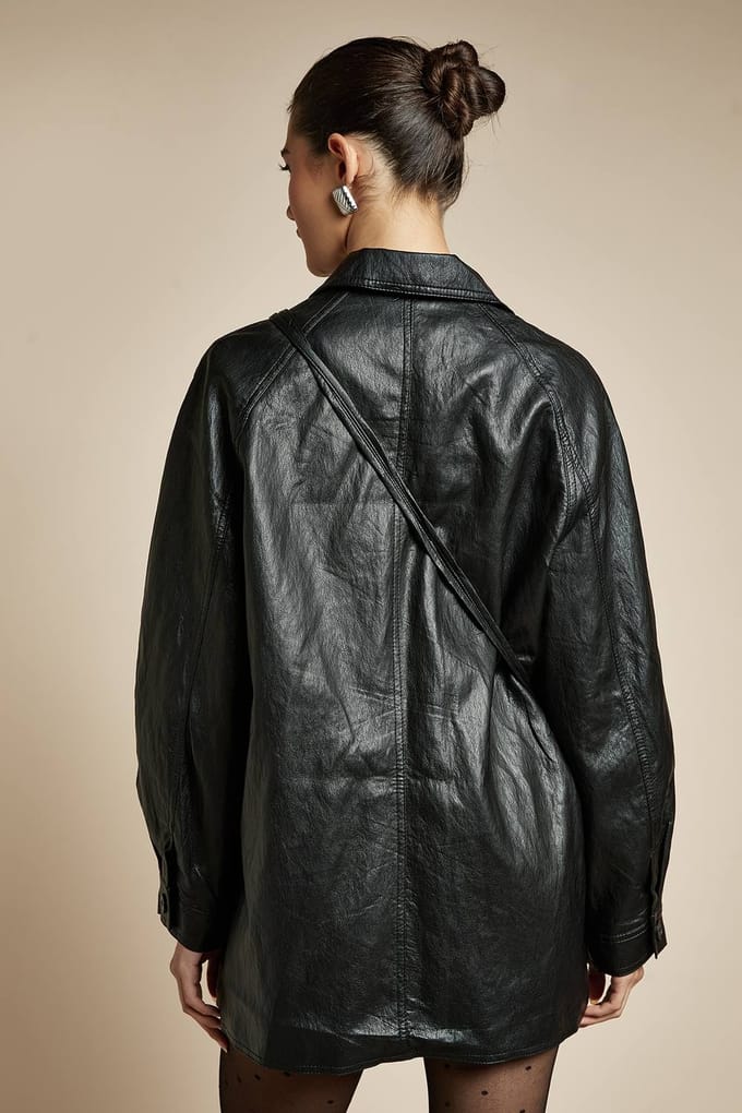 boohoo Dames Faux Leather Jacket met Tas | Black | Maat: 10