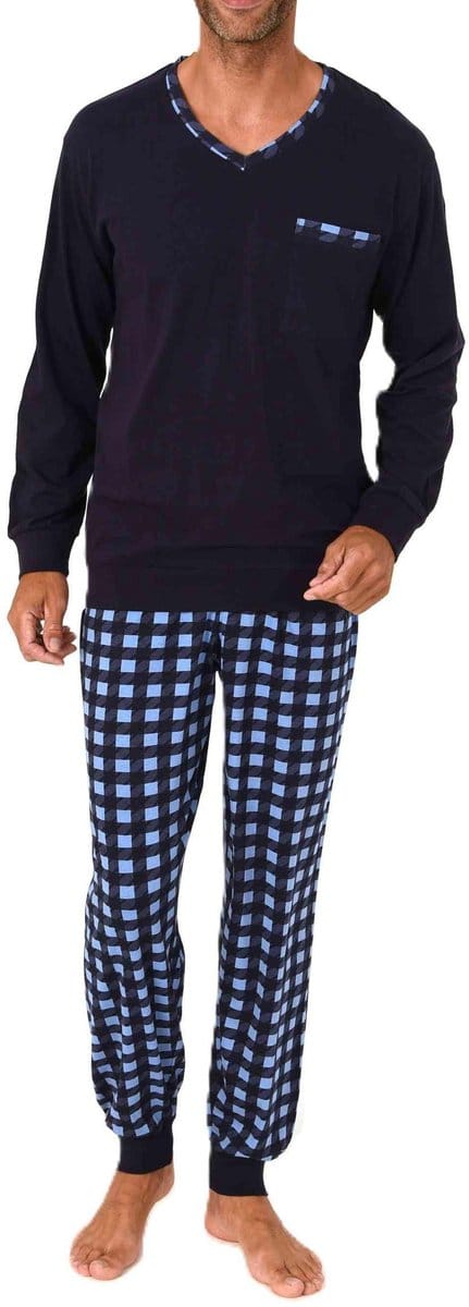 Normann herenpyjama met lange mouwen en geruite pyjamabroek van jersey