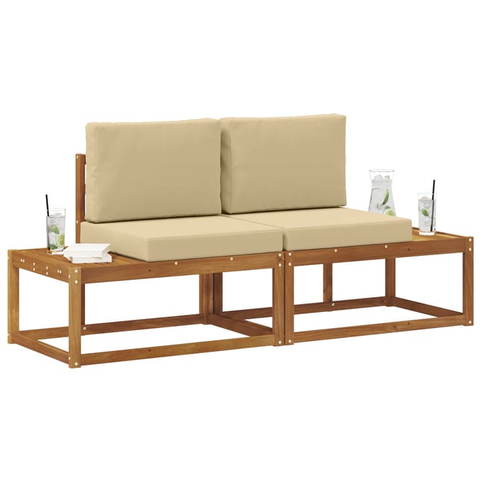 vidaXL - Buiten - eindsofa - 2 - Stuk - Natuurlijk - en - Beige - Massief - Acacia - Hout