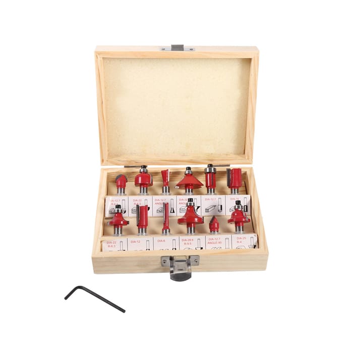 12 stuks 8 mm Schacht Gesoldeerd Carbide Bovenfreesbit Houtbewerking Freesbit Set in Houten Kofferdoos