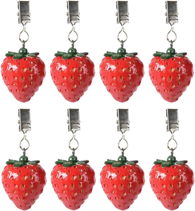 Decoris tafelkleedgewichtjes/hangers - 12x - aardbei - kunststeen - rood