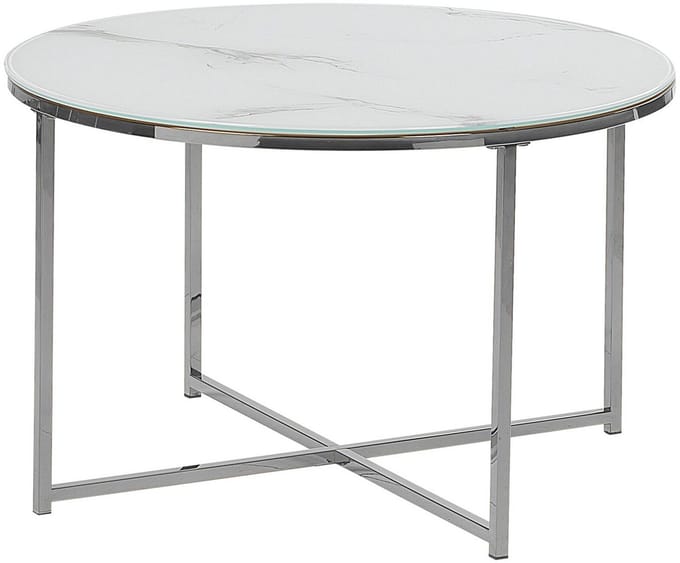QUINCY - Salontafel - Wit/Zilver - Veiligheidsglas