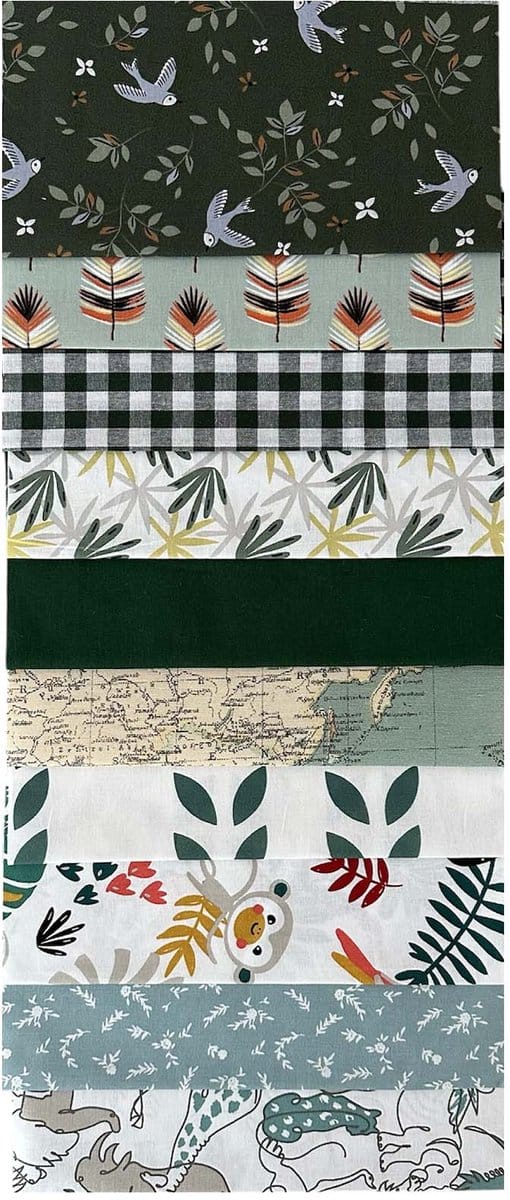 BINK Bedding - 10 lapjes - Quilt Patchwork - Groen 25 x 25 cm - Set = 10 lapjes - 100% katoen
