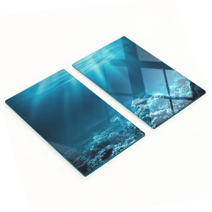 Glazen serveerplanken met onderwaterwereldafbeeldingen 2x30x52 cm