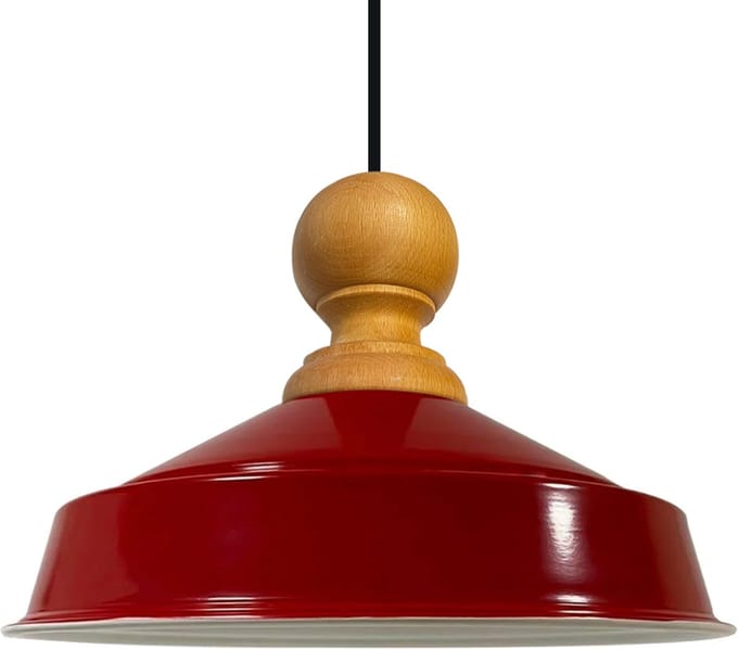 Bamyum Asletl Industriële Hanglamp Van Hout, Rood Metalen Lamp