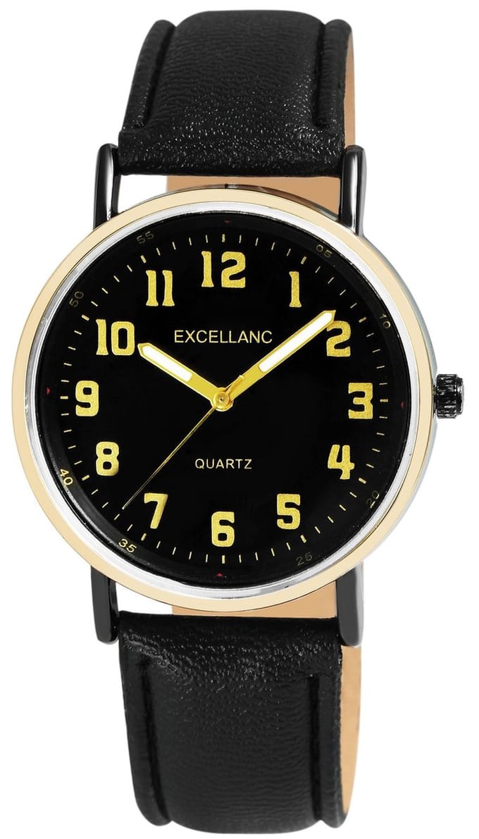 EXCELLANC Herenhorloge van imitatieleer 2900229 Leren band, lichtgevende wijzers, basic, heren