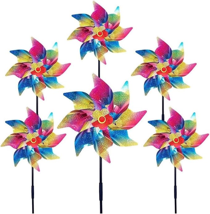 Sprankelende Windspinners - Tuindecoratie Molens - Buiten Versieren - Reflecterend Polyester - 6 Stuks - Zilver
