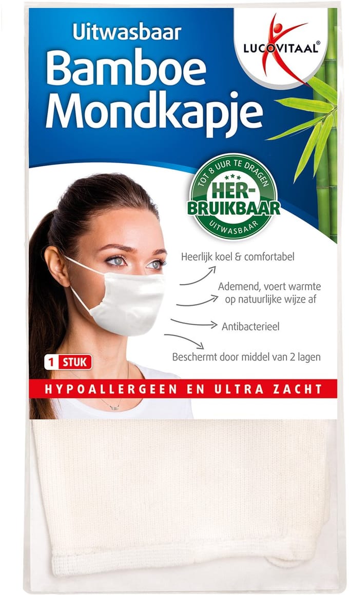 Lucovitaal Uitwasbaar Bamboe Mondkapje (WIT)