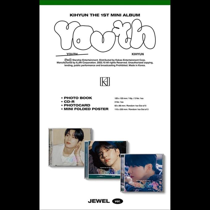MONSTA X KIHYUN - YOUTH Jewel Ver. 1e mini-album Random 1EA gray
