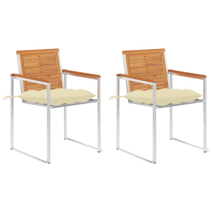vidaXL - Tuinstoelen - 2 - st - met - kussens - massief - acaciahout - en - staal