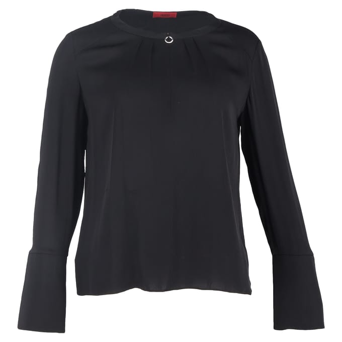 Hugo Boss top met lange mouwen en ringversiering in zwart polyester