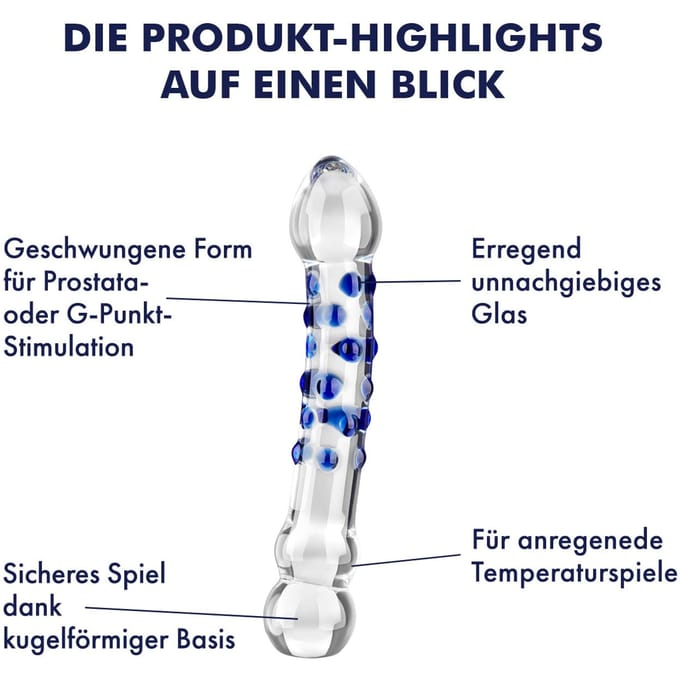 Glazen dildo met noppen, 19,5 cm