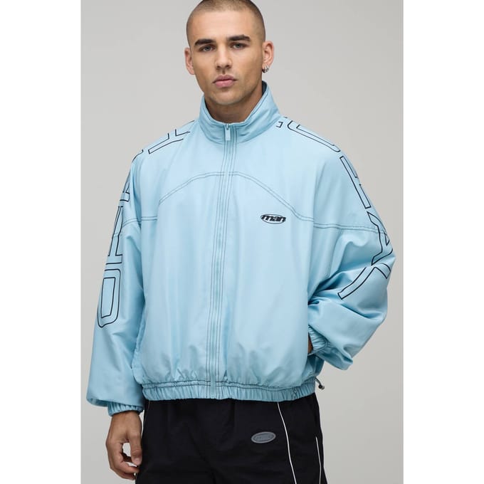 Oversized Official Large Scale Graphic Sports Jacket | Light Blue | Size XS