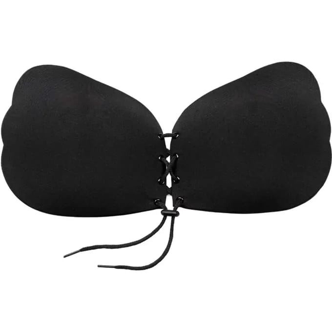 Bye Bra Lace-It Bh, Zelfklevende Bh, Push-Up Bh, Plak BH vetersluiting, Strapless En Backless Bh, Cup A-E, Zwart, E