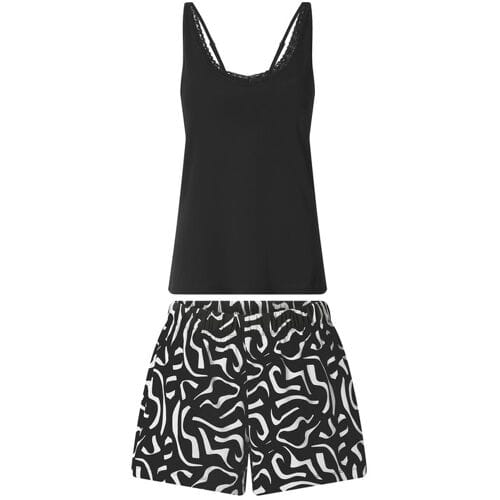 ESMARA Dames shortama met kant (Zwart, XS (32/34))