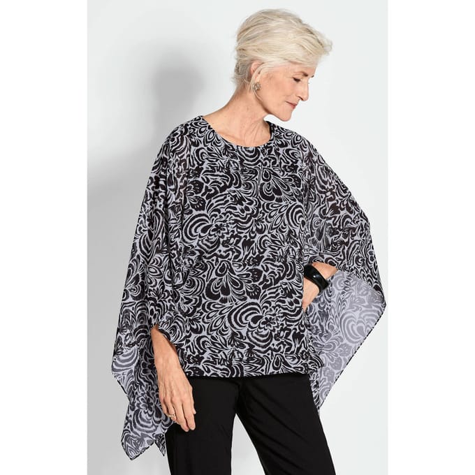 Goldner Overhemdblouse Tuniekblouse met chiffon overjasje, print