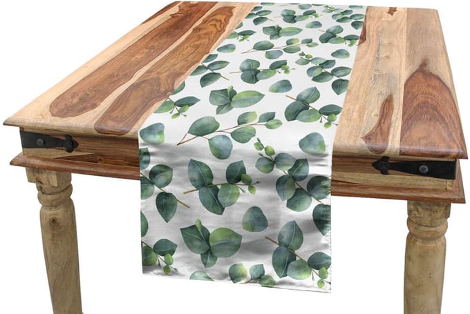 ABAKUHAUS Blad-tafelloper – Aquarel Eucalyptus – 40×300 cm – Polyester