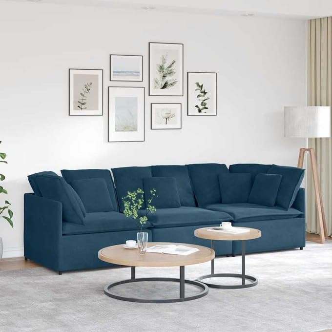 vidaXL - Modulaire - bank - met - kussens - fluweel - blauw