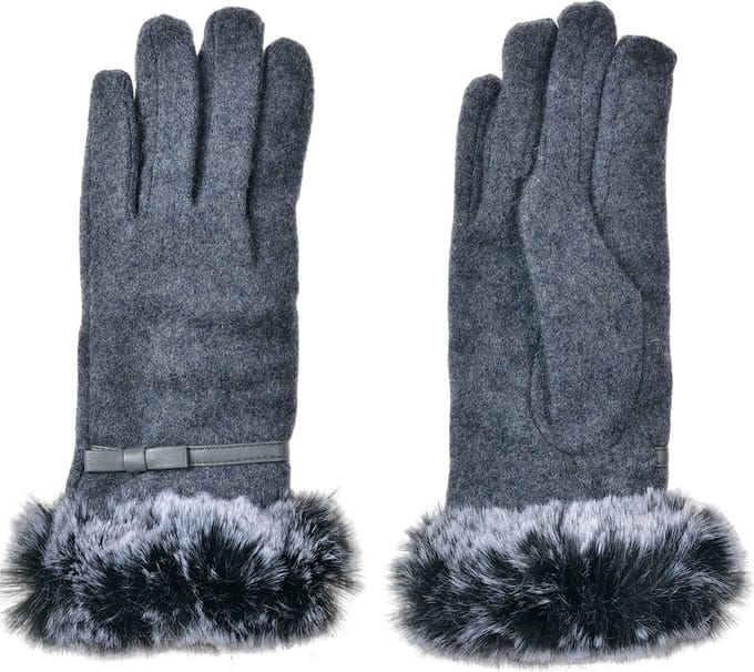 Clayre & Eef Handschoenen met imitatiebont 9x23 cm Grijs Polyester