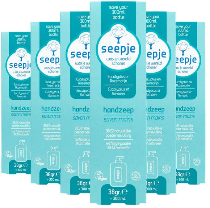 Seepje Handzeep Navulling - Eucalyptus & Rozemarijn - 6 x 38 gr - Voordeelpakket