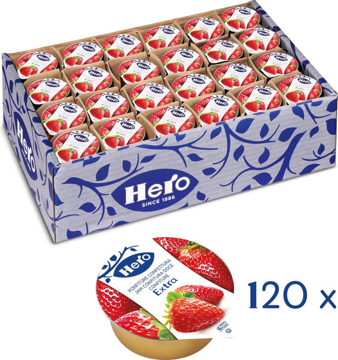 Hero Aardbeienjam Extra - Broodbeleg - Jam - 120 Cupjes à 25 gram - Voordeelverpakking