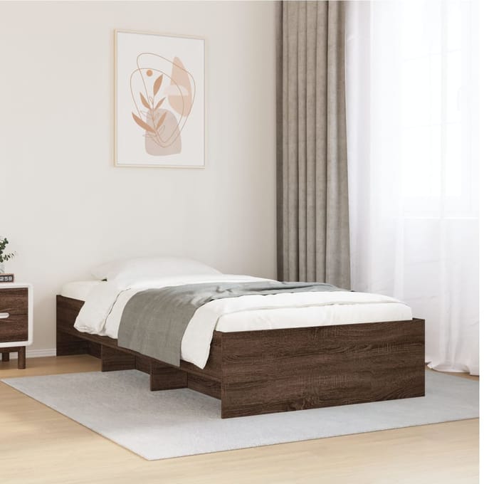 vidaXL - Bedframe - zonder - matras - bewerkt - hout - bruin - eikenkleur - 75x190 - cm