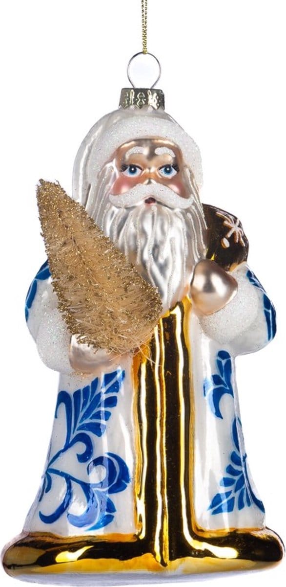 Goodwill Kersthanger Kerstman Glas Wit-Goud-Blauw H 17,5 cm