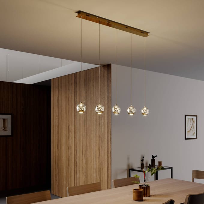 Lucande LED hanglamp Hayley, 96 cm, 5-lamps, goud, glas